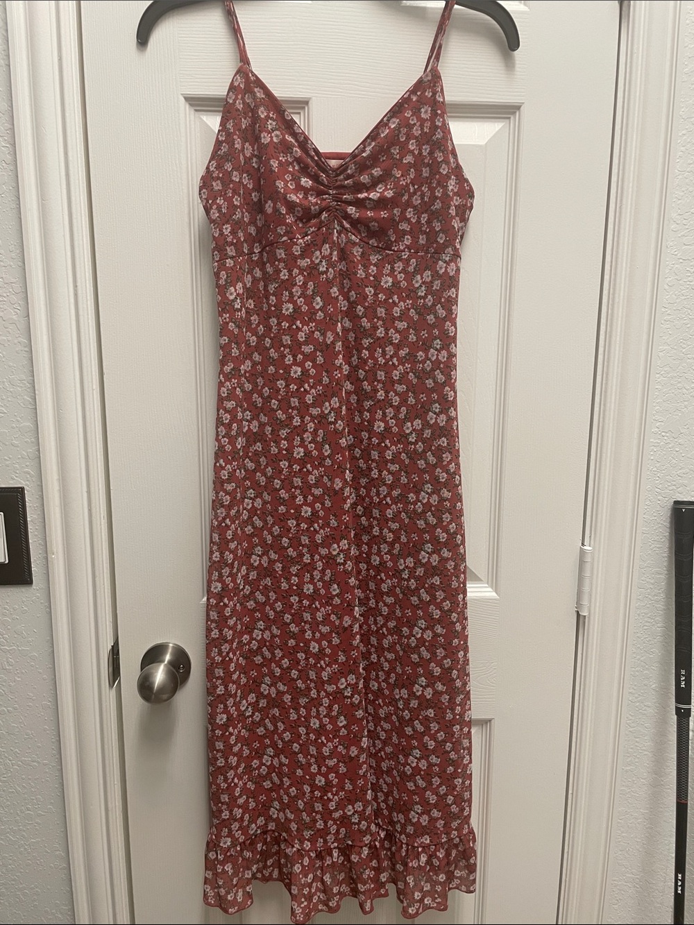 Ultra Flirt Rust Floral Maxi Dress with White Blossoms